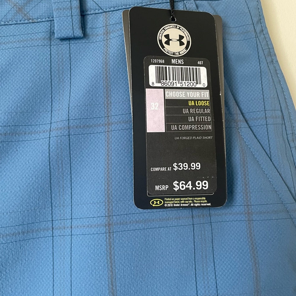 NWT Under Armour Men’s Blue Plaid Golf Shorts Size 32